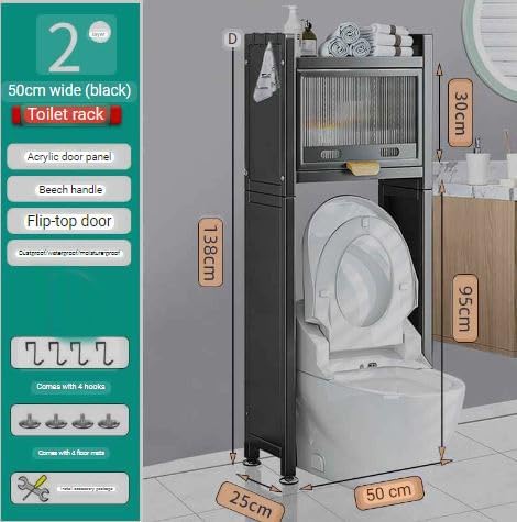 Glaceon 2 Tier Bathroom Shelf Over Toilet Bathroom Shelving Unit with Adjustable Shelf Toilet Top Storage Shelf with Door Bathroom Shelf Above Toilet for Bathroom Laundry Room GC03 - Image 3