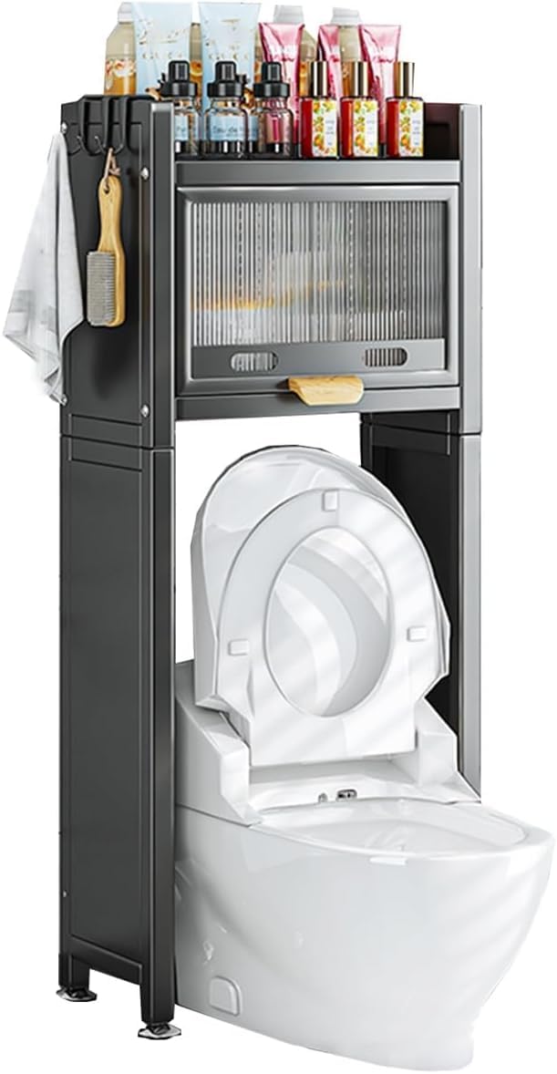 Glaceon 2 Tier Bathroom Shelf Over Toilet Bathroom Shelving Unit with Adjustable Shelf Toilet Top Storage Shelf with Door Bathroom Shelf Above Toilet for Bathroom Laundry Room GC03 - Image 1