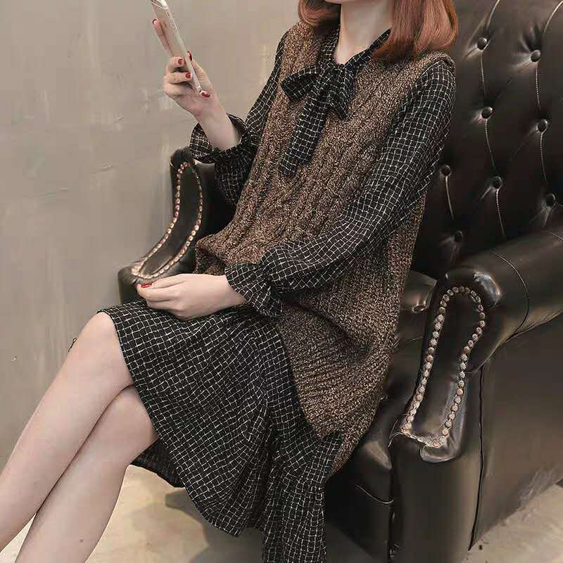 Fashionable Knitted Pullovers Set For Women New Arrival Spring Autumn Loose-Fit Plus Size Vest Sweater And Skirt 2-Piece Set Brown two-piece set (vest + skirt)