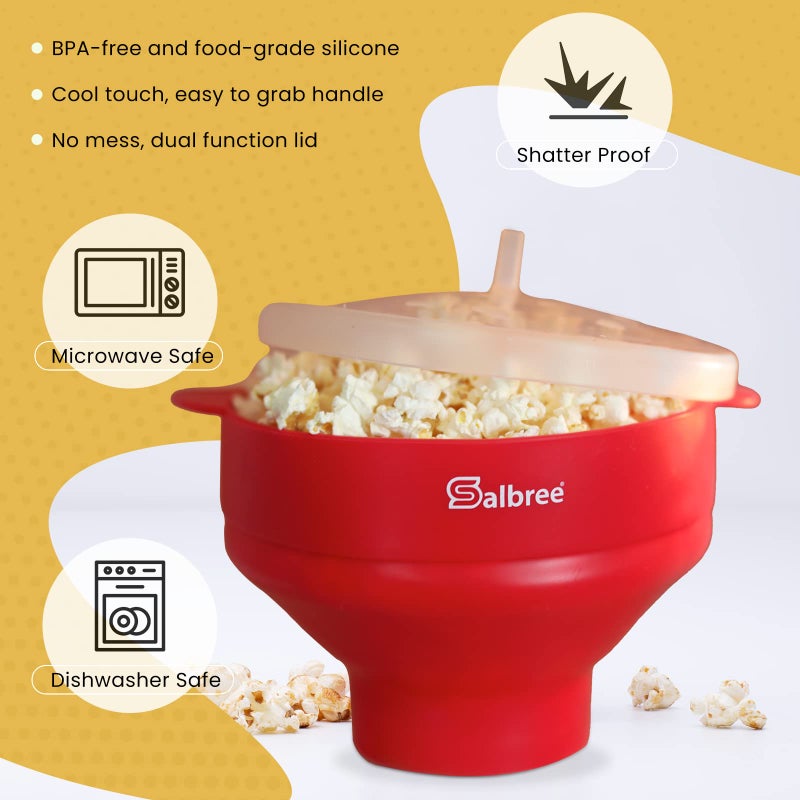 Salbree The Original Salbree Collapsible Silicone Microwave Popcorn Popper Maker Machine, Microwavable Bowl Holds 16 Cups, Uses Hot Air and Oil Always Optional - The Most Colors Available (Clear Turquoise) - Image 5