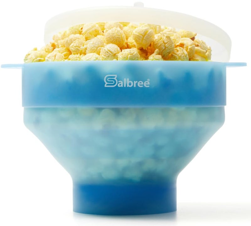 Salbree The Original Salbree Collapsible Silicone Microwave Popcorn Popper Maker Machine, Microwavable Bowl Holds 16 Cups, Uses Hot Air and Oil Always Optional - The Most Colors Available (Clear Turquoise) - Image 1