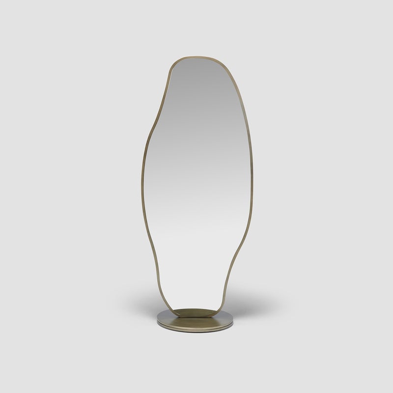 AL HUZAIFA FURNITURE Inka Standing Swivel Mirror, Metal In Antique Brass - Image 1