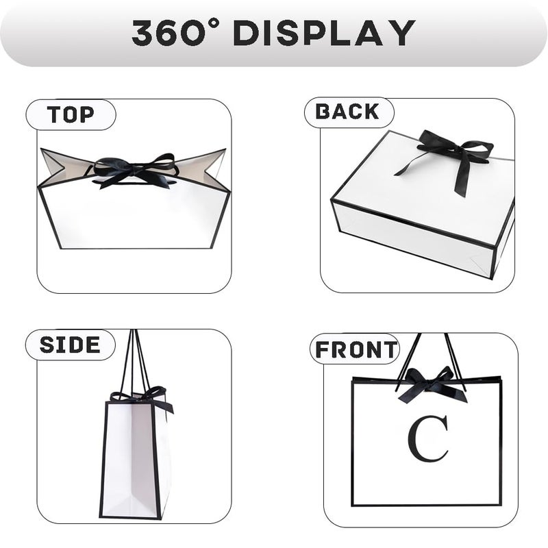 QLSKO Initial Gift Bag with Bow Ribbon Personalized Horizontal Paper Bag Monogrammed Birthday Gifts for Women Men (C-Medium) - Image 3