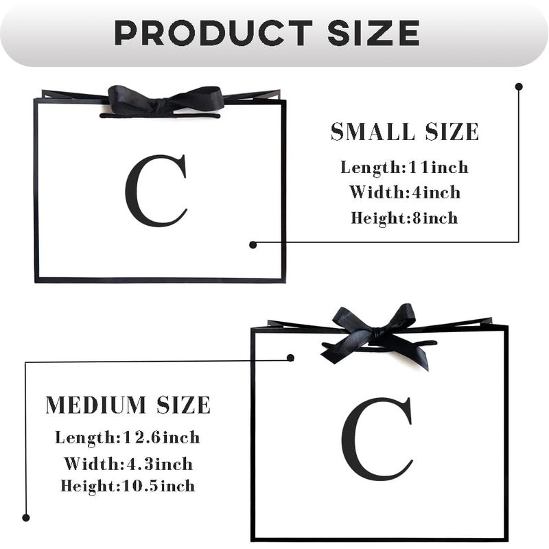 QLSKO Initial Gift Bag with Bow Ribbon Personalized Horizontal Paper Bag Monogrammed Birthday Gifts for Women Men (C-Medium) - Image 2