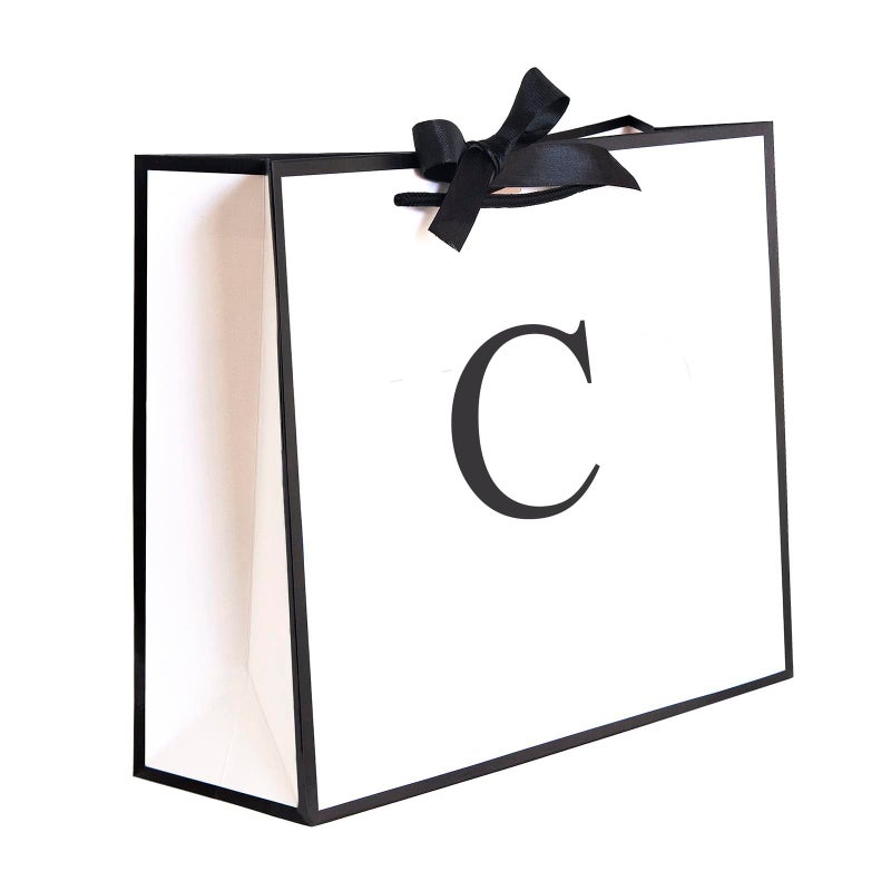 QLSKO Initial Gift Bag with Bow Ribbon Personalized Horizontal Paper Bag Monogrammed Birthday Gifts for Women Men (C-Medium) - Image 1