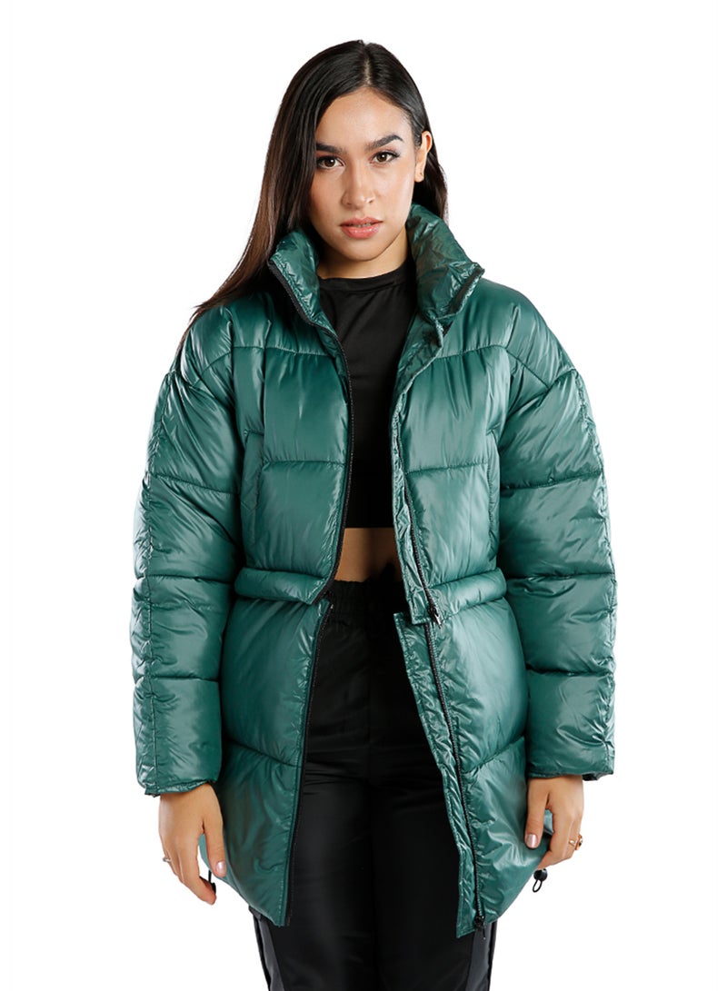 London Rag Green Two Way Detachable Turtleneck Puffer Jacket - Image 1