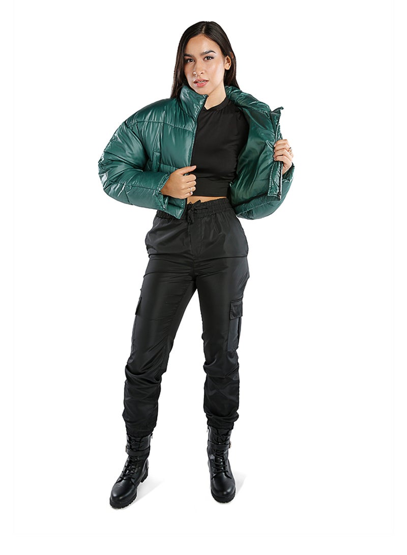 London Rag Green Two Way Detachable Turtleneck Puffer Jacket - Image 3