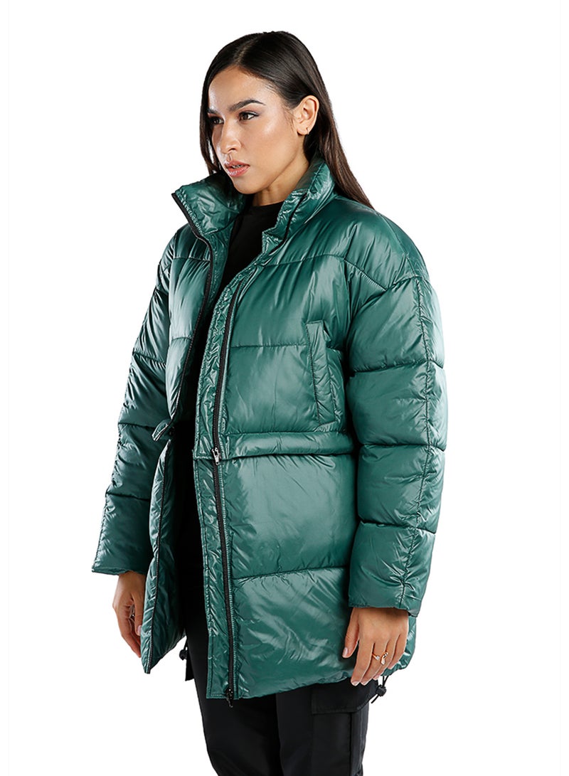 London Rag Green Two Way Detachable Turtleneck Puffer Jacket - Image 4