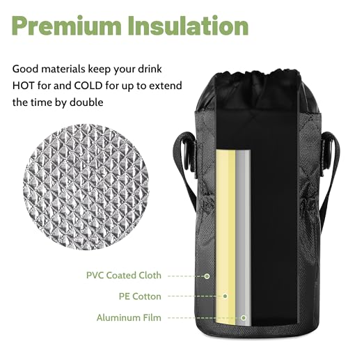 CIVAGO Half Gallon Glass Water Bottle with Straw and Insulated Bottle Holder Sling 64 oz Motivational Water jug with Time Marker and Silicone Sleeve Water Flask with 2 Lids Black - Image 3