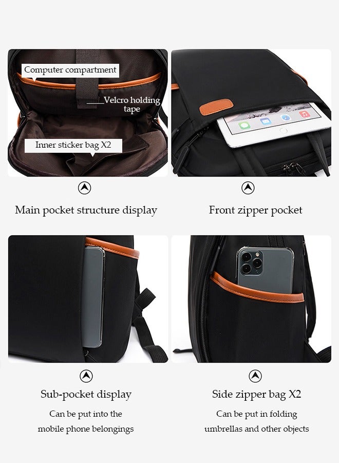 DUNISO Laptop backpack, multifunctional Oxford cloth shoulder bag, waterproof travel backpack, adjustable shoulder strap, with pull rod strap, unisex, 29 * 12 * 37cm, black - Image 5