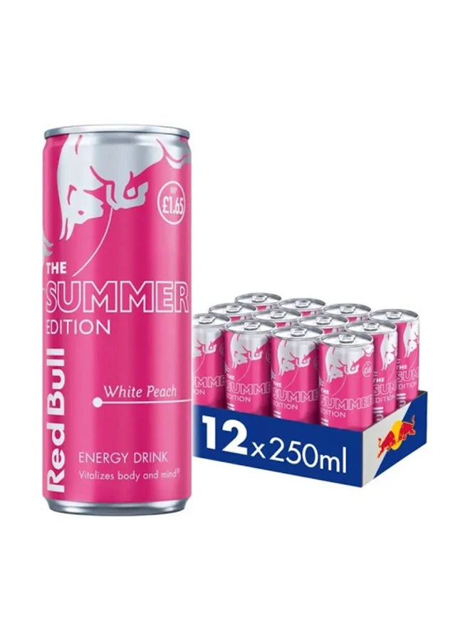 Red Bull ريد بُل إصدار الصيف خوخ أبيض مشروبات الطاقة علب - (12x250 مل)