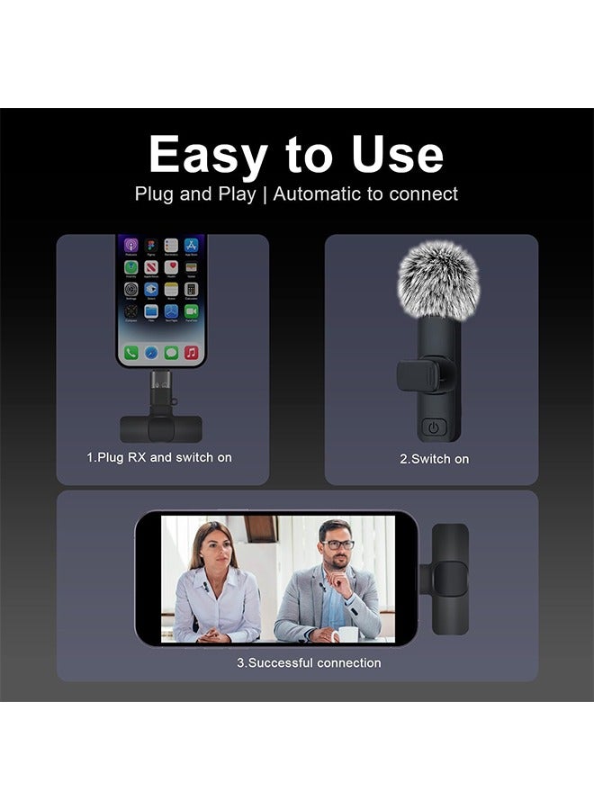 X-level Wireless Lavalier Microphone fo iPhone - Android, iPad, Tablets, Bluetooth Mini Microphone with Noise Canceling,Wireless Mic with 2 Microphone for USB-C Android Phone and iPhone Video Recording- Interview- Vlog- Auto Sync and Noise Reduction - Image 2