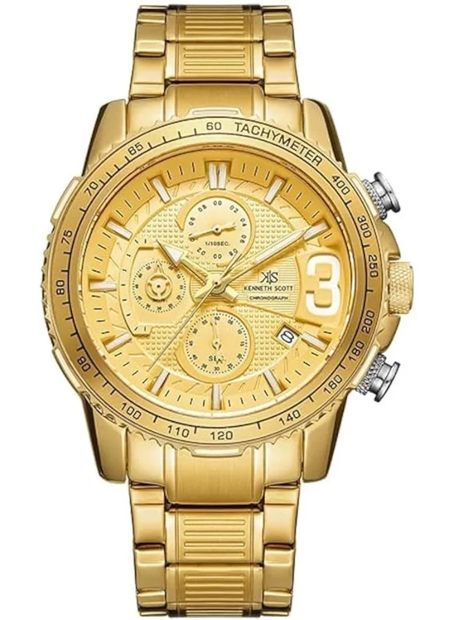 KENNETH SCOTT Kenneth Scott Men's China Sunon/PE903 Movement Watch, Chronograph Display and Stainless Steel Strap - K22139-GBGC, Gold