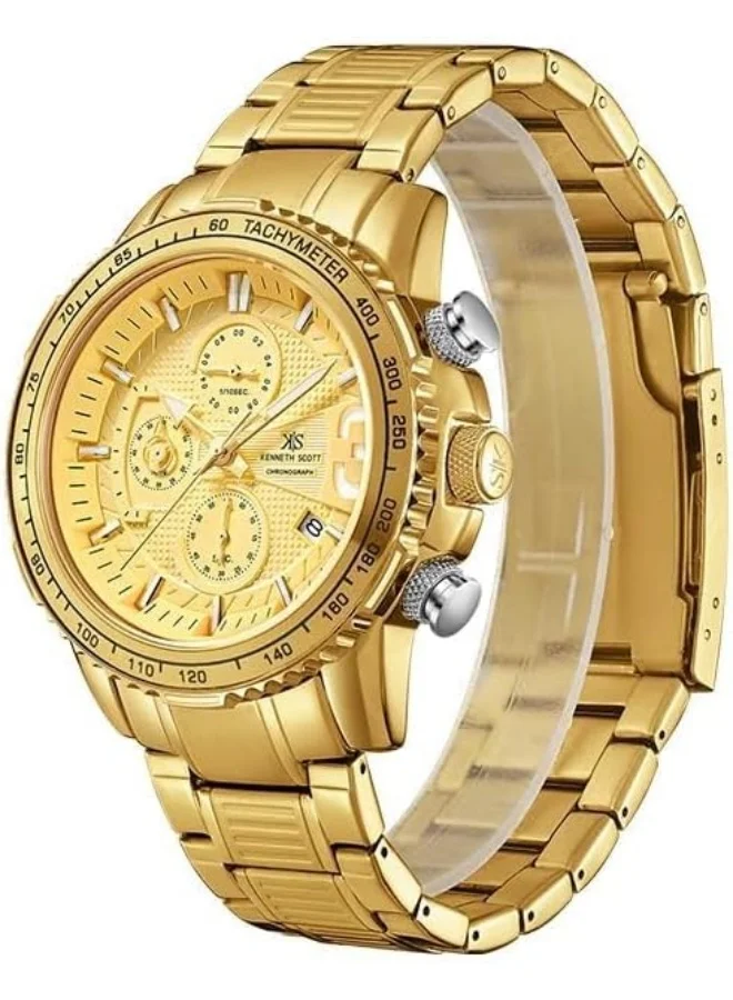 KENNETH SCOTT Kenneth Scott Men's China Sunon/PE903 Movement Watch, Chronograph Display and Stainless Steel Strap - K22139-GBGC, Gold