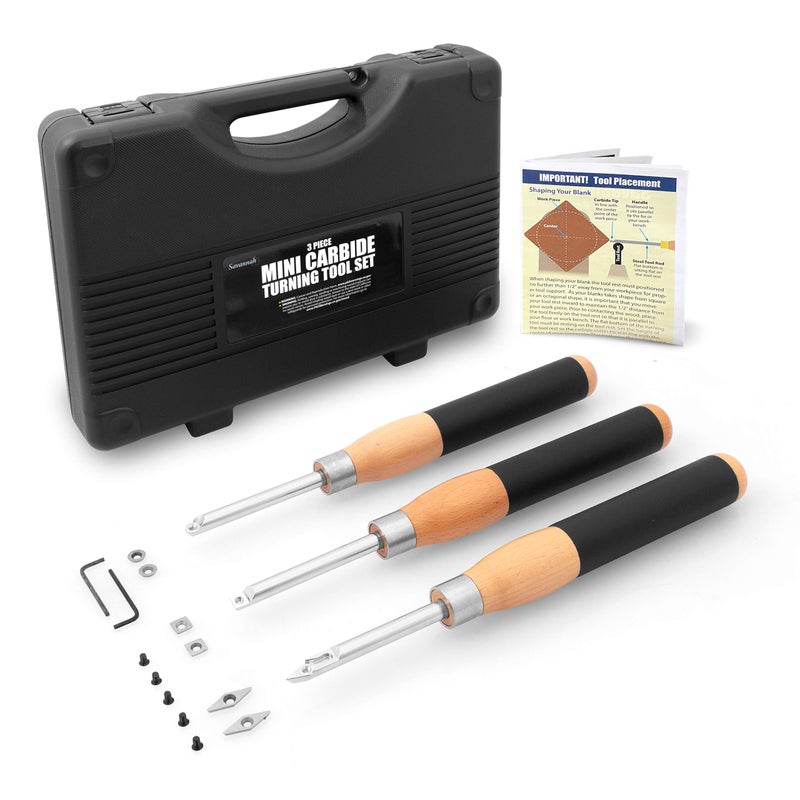 Savannah 3PC Carbide Mini Turning Tool Set With Foam Lined Case Perfect For Turning Pens Pencils Tops Goblets Acorns Bottle Stoppers or any Small to Mid-Size Turning Project, Lathe Tools Mini (3pc) - Image 1