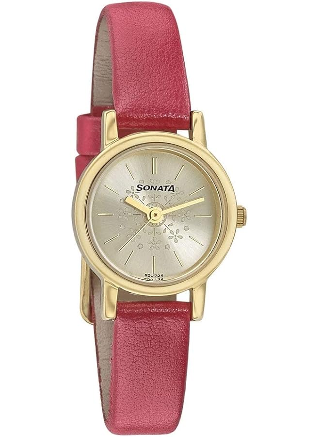 Sonata Floral Folkart Water Resistant Golden Dial Analog Watch For Women 8976Yl05