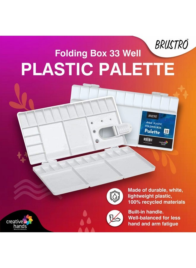 بروسترو لوحة ألوان بلاستيكية قابلة للطي للفنانين من BRUSTRO | 33 بئرًا، 26 × 13 سم | مريحة، مصنوعة من مواد معاد تدويرها بنسبة 100%، مثالية للألوان الزيتية الأكريليكية وألوان الألوان المائية، مقبض مدمج، 5 مناطق خلط. - Image 2