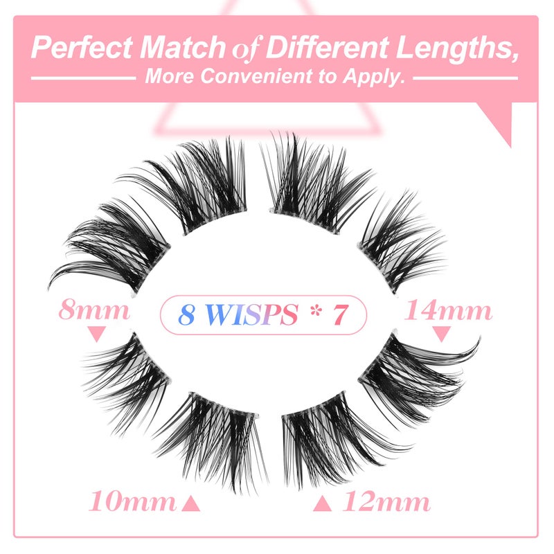 Alice Cluster Lashes 56 Wisps DIY Lashes Natural Look Cat Eye Clear Band Mink Lashes Pack 8-14mm Wispy 3D False Eyelashes by ALICE - Image 3