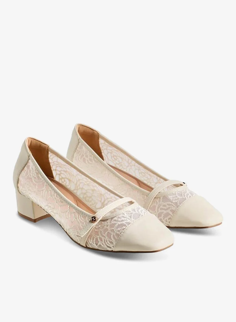 Celeste Women Lace Detail Block Heel Shoes