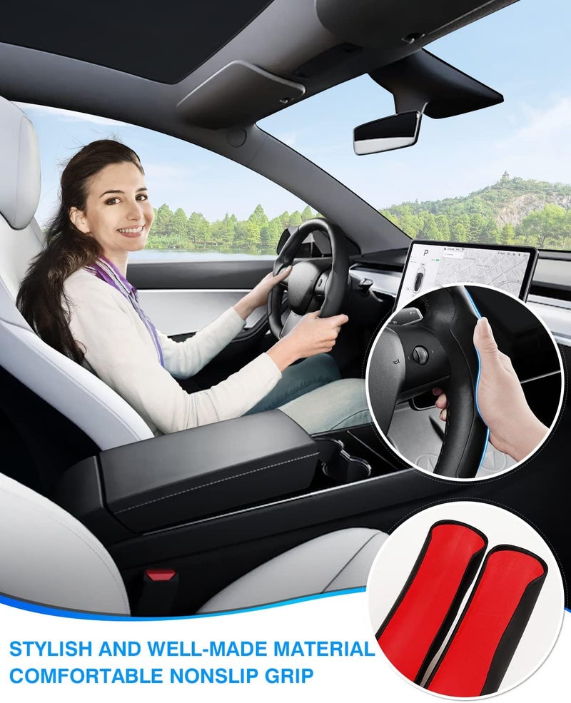 Canvcle Custom-Fit Steering Wheel Cover for Tesla, Telsa Model 3 / Y Leather Steering Wheel Cover for Men/Women, Anti-Slip, Comfortable Grip, Breathable, Model 3 / Y Accessories (Black) - Image 3