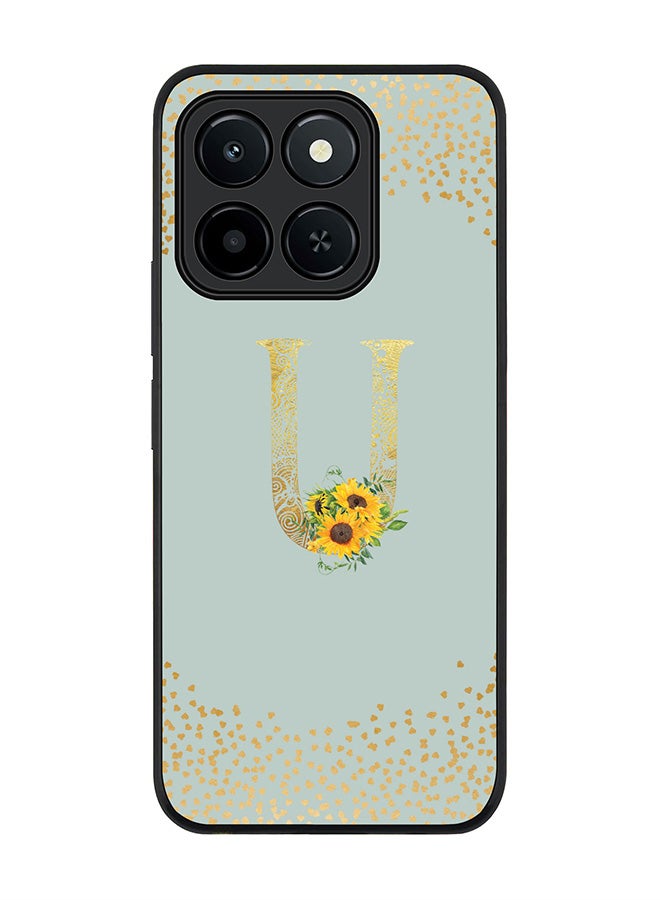 For Honor X6c Case,Slim fit Camera Protection, Shockproof Thin Phone cover  - Custom Floral Monogram - U  (Light Grey )