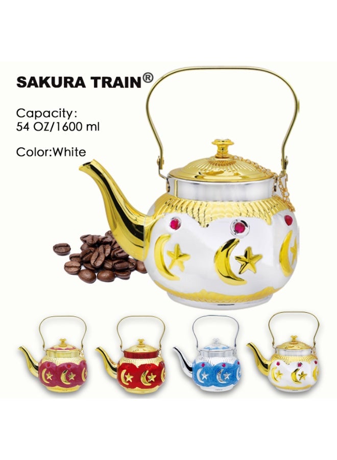 Sakura Train 1600ML Purely Handmade Enamel Drip Glue Process Turkish Middle Eastern Style Stainless Steel Teapot Coffee Pot, Decorative Water Kettle with Handle, Multiple Colors And Capacities Available for Women, Men, Adults, Guests or For Tea Party - Best Gift idea - Image 1