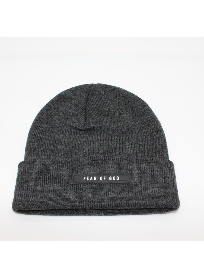 Fear of God Heather Gray Knit Beanie with Leather Patch – Sleek Luxury Streetwear Headwear