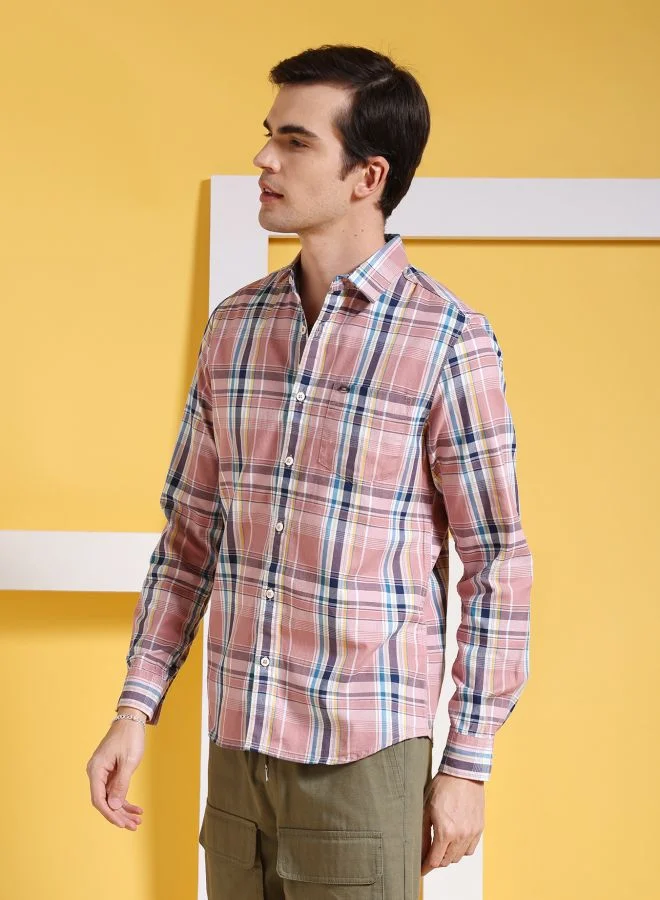 شركة المرآب الهندية Men Slim Fit Checkered Full Sleeves Cutaway Collar Casual Shirt