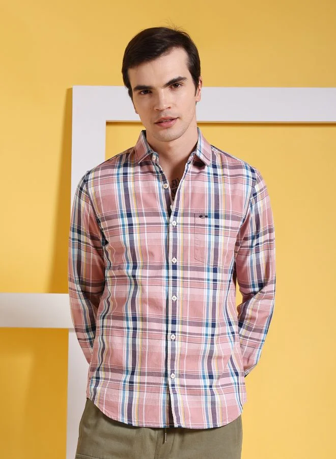 شركة المرآب الهندية Men Slim Fit Checkered Full Sleeves Cutaway Collar Casual Shirt