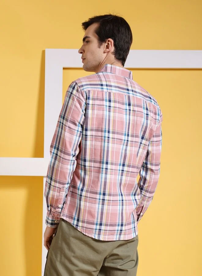 شركة المرآب الهندية Men Slim Fit Checkered Full Sleeves Cutaway Collar Casual Shirt