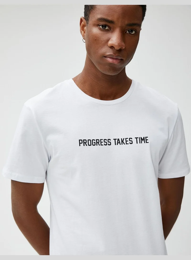 كوتون Slogan Printed T-Shirt Crew Neck Short Sleeve Cotton