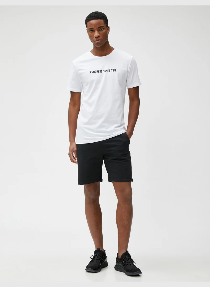 كوتون Slogan Printed T-Shirt Crew Neck Short Sleeve Cotton