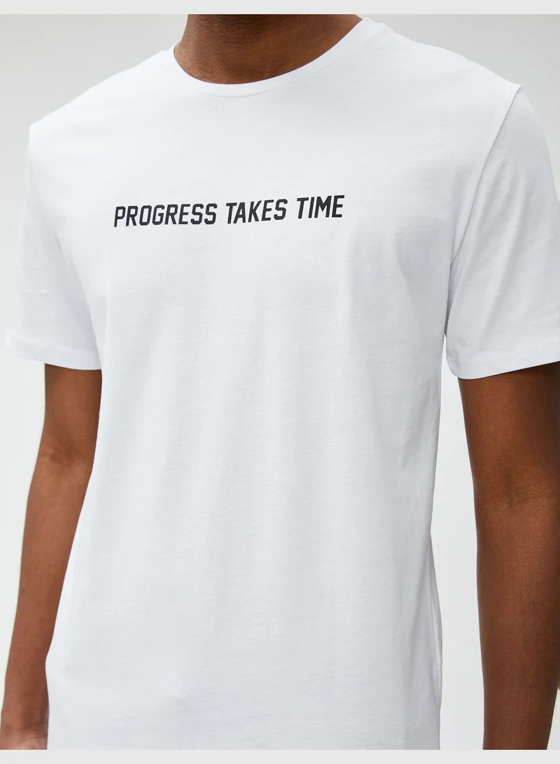 كوتون Slogan Printed T-Shirt Crew Neck Short Sleeve Cotton