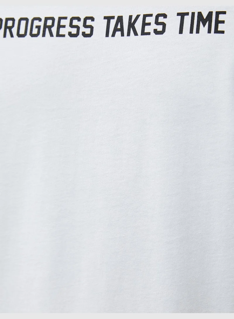 كوتون Slogan Printed T-Shirt Crew Neck Short Sleeve Cotton