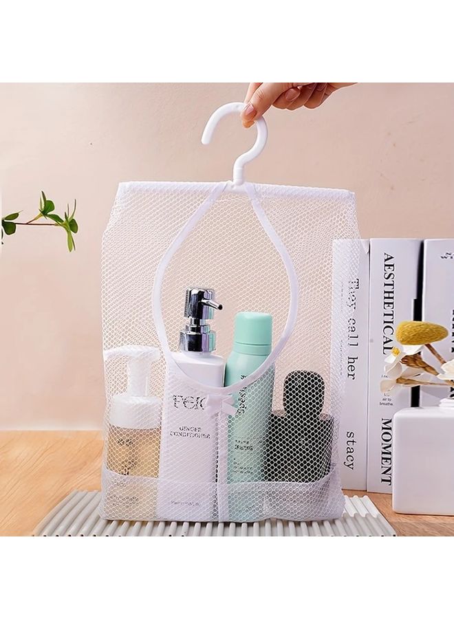Blue Hanging Storage Organizer Durable Polyester Mesh Bag With Plastic Hooks For Bathroom Kitchen And Home - Image 2