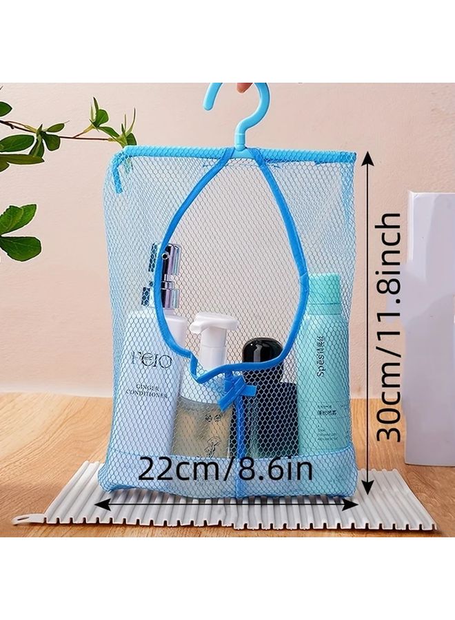 Blue Hanging Storage Organizer Durable Polyester Mesh Bag With Plastic Hooks For Bathroom Kitchen And Home - Image 4