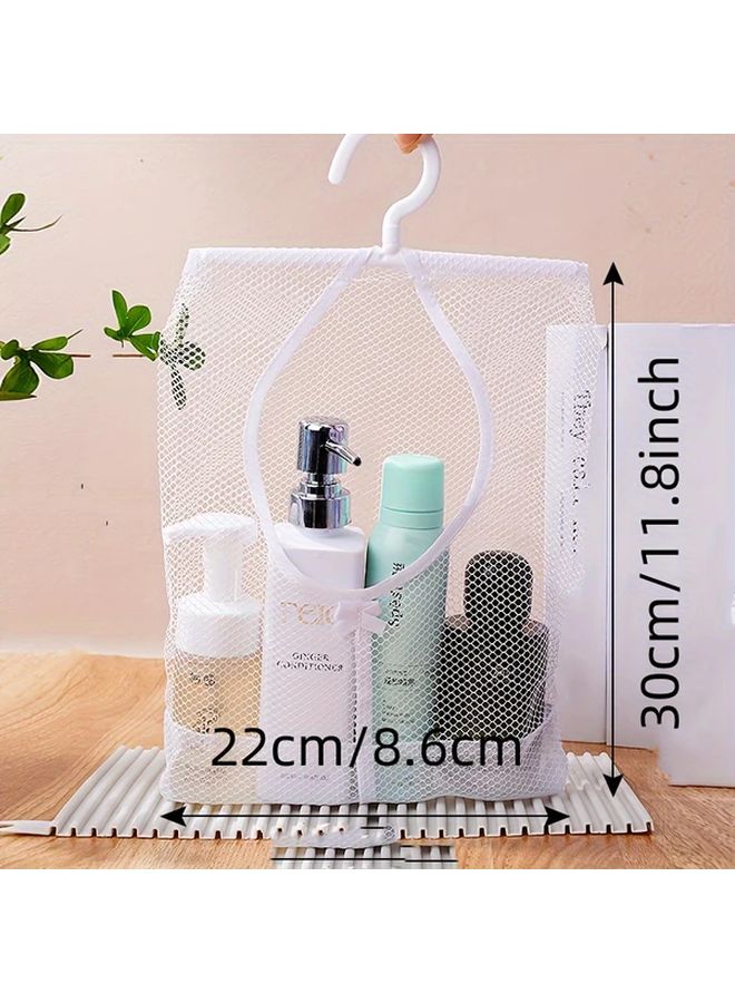 Blue Hanging Storage Organizer Durable Polyester Mesh Bag With Plastic Hooks For Bathroom Kitchen And Home - Image 3