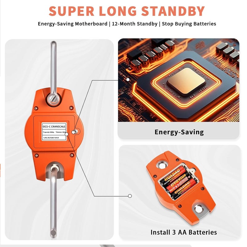 WISHSOM Hanging Scale 660lb/300kg - High-Accuracy Crane Scale with Aluminum Frame and LCD Display. Functions as Fishing Scale and Luggage Scale. for Farm, Hunting, Fitness, and Travel Weighing. - Image 4