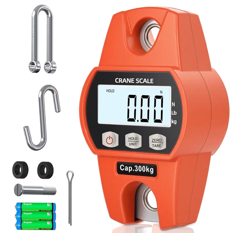 WISHSOM Hanging Scale 660lb/300kg - High-Accuracy Crane Scale with Aluminum Frame and LCD Display. Functions as Fishing Scale and Luggage Scale. for Farm, Hunting, Fitness, and Travel Weighing. - Image 1