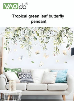 VAOdo Printed Wall Sticker Tropical Green Leaf Butterfly Pattern Fresh Home Decoration Removable Waterproof Pvc Material Wall Art Decoration Manual Diy Wall Sticker  - Image 2