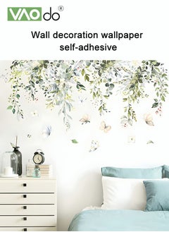 VAOdo Printed Wall Sticker Tropical Green Leaf Butterfly Pattern Fresh Home Decoration Removable Waterproof Pvc Material Wall Art Decoration Manual Diy Wall Sticker  - Image 3