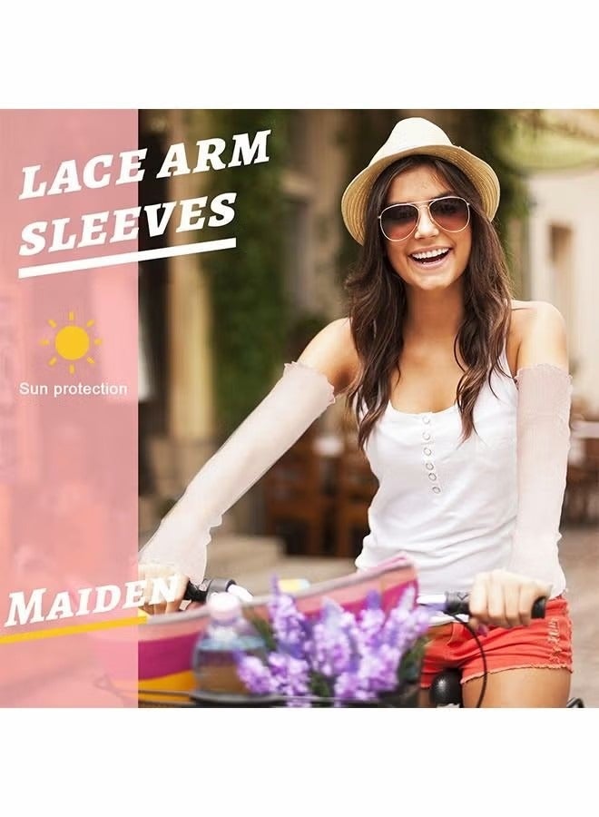 Generic 1 Pairs Women's Long Ultra-thin Lace Gloves Sun UV Protection, Cooling Mesh Tulle Sunscreen Sleeves Fingerless Arms Gloves for Indoor Outdoor - White 50cm  - Image 4