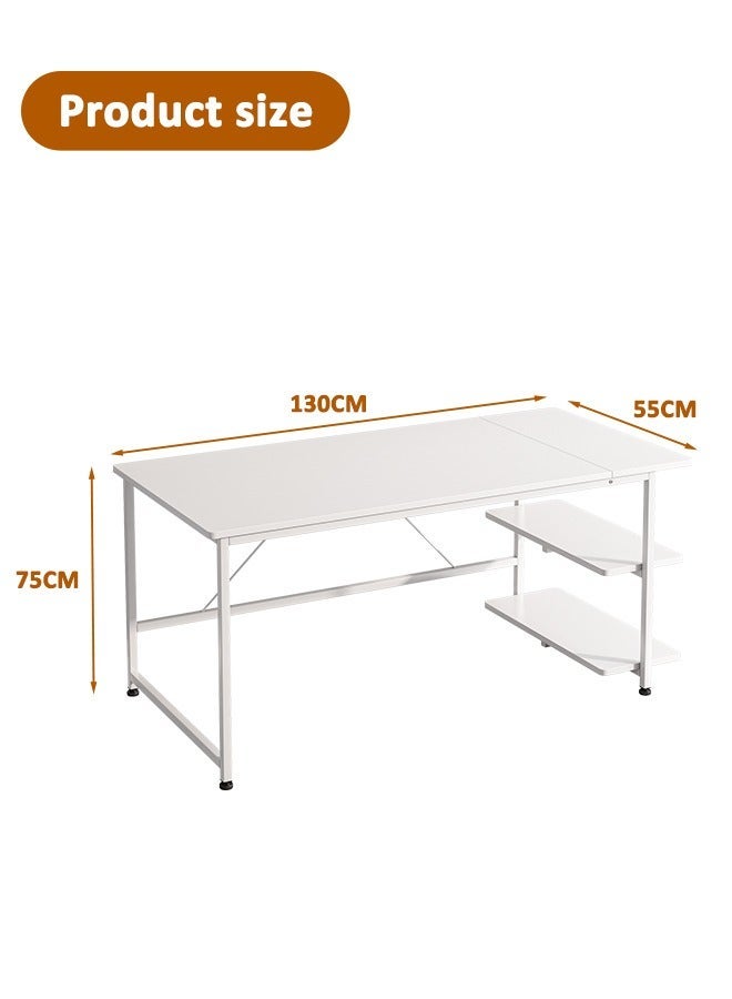 زانوتا طاوله مكتب مكتب دراسي دراسة مع رف تخزين ثلاثي الطبقات، طاولة كمبيوتر مع رف كتب لمكاتب العمل المنزلية ومحطات العمل باللون الأبيض، 130*55*75 سم - Image 4