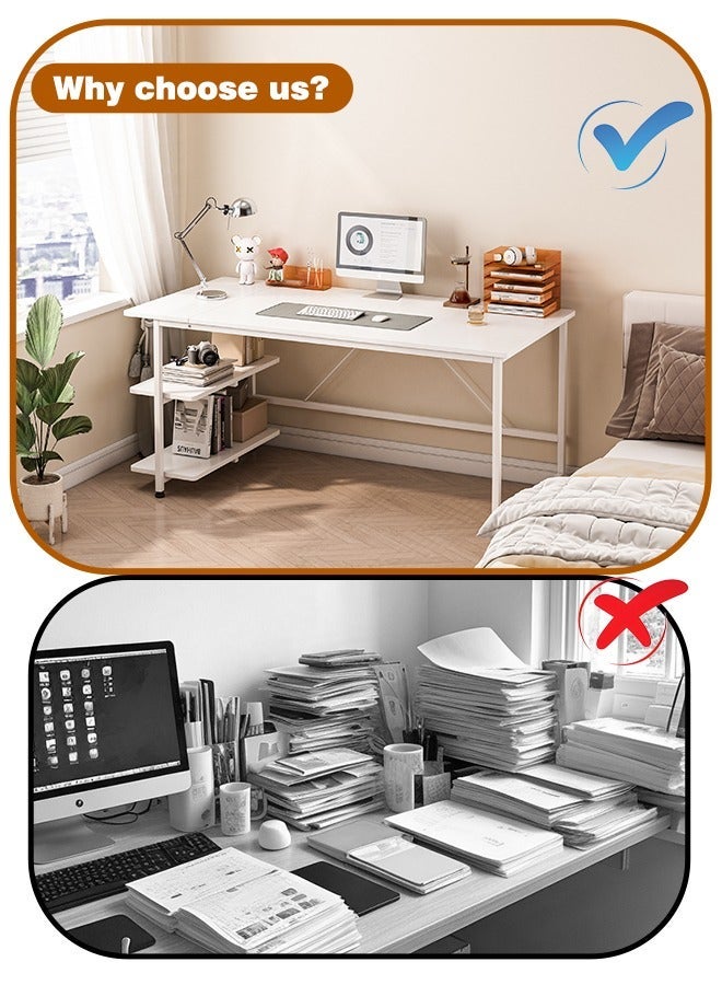 زانوتا طاوله مكتب مكتب دراسي دراسة مع رف تخزين ثلاثي الطبقات، طاولة كمبيوتر مع رف كتب لمكاتب العمل المنزلية ومحطات العمل باللون الأبيض، 130*55*75 سم - Image 5