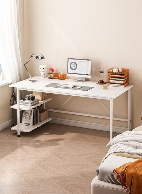 Study Table Study Desk with 3-layer Storage Shelf,Computer Table with Bookshelf for Home Office Desks & Workstations White,130*55*75 CM