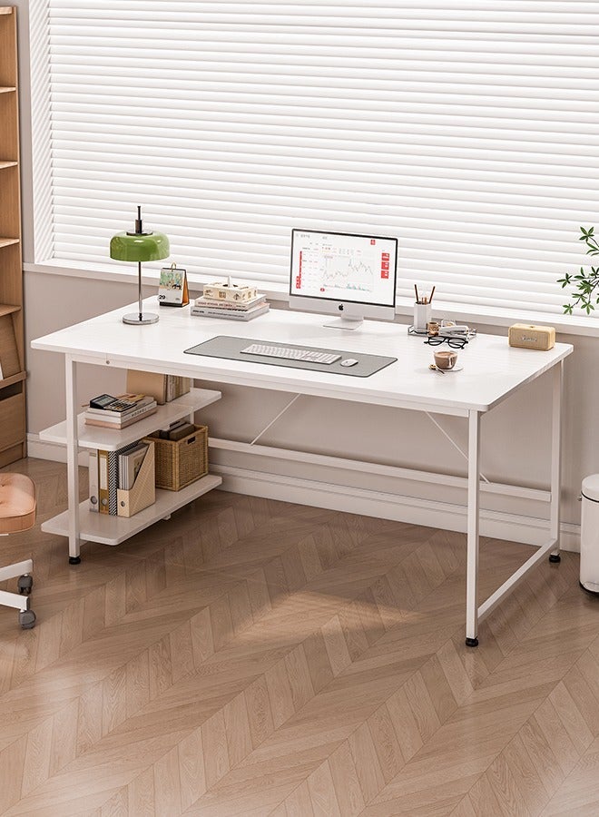 زانوتا طاوله مكتب مكتب دراسي دراسة مع رف تخزين ثلاثي الطبقات، طاولة كمبيوتر مع رف كتب لمكاتب العمل المنزلية ومحطات العمل باللون الأبيض، 130*55*75 سم - Image 2