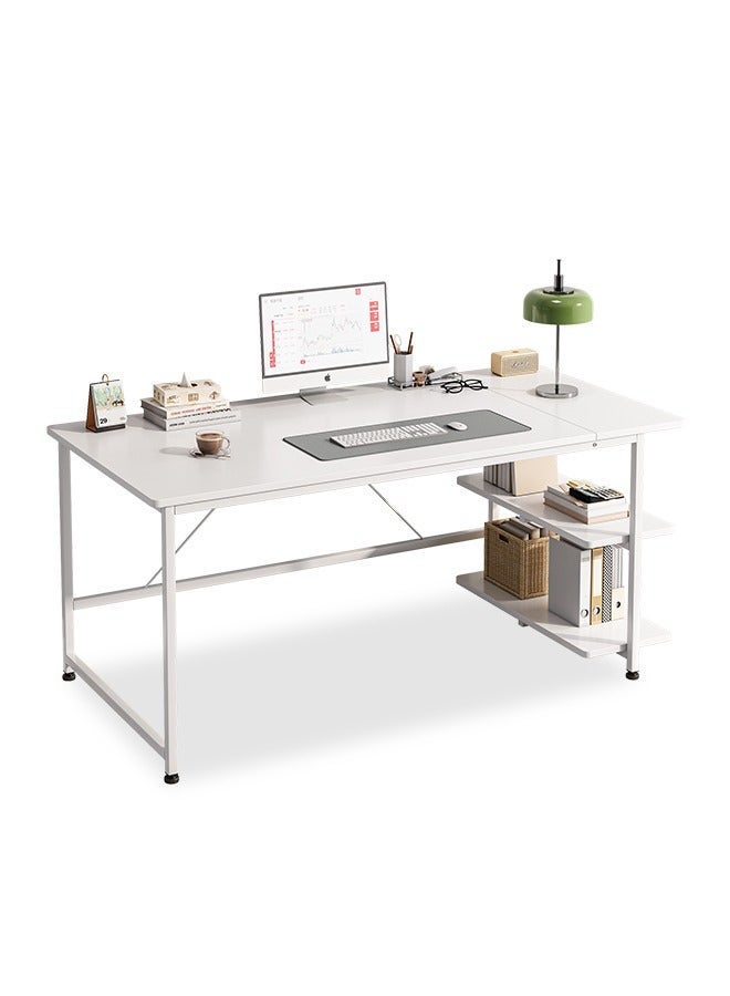 زانوتا طاوله مكتب مكتب دراسي دراسة مع رف تخزين ثلاثي الطبقات، طاولة كمبيوتر مع رف كتب لمكاتب العمل المنزلية ومحطات العمل باللون الأبيض، 130*55*75 سم - Image 3