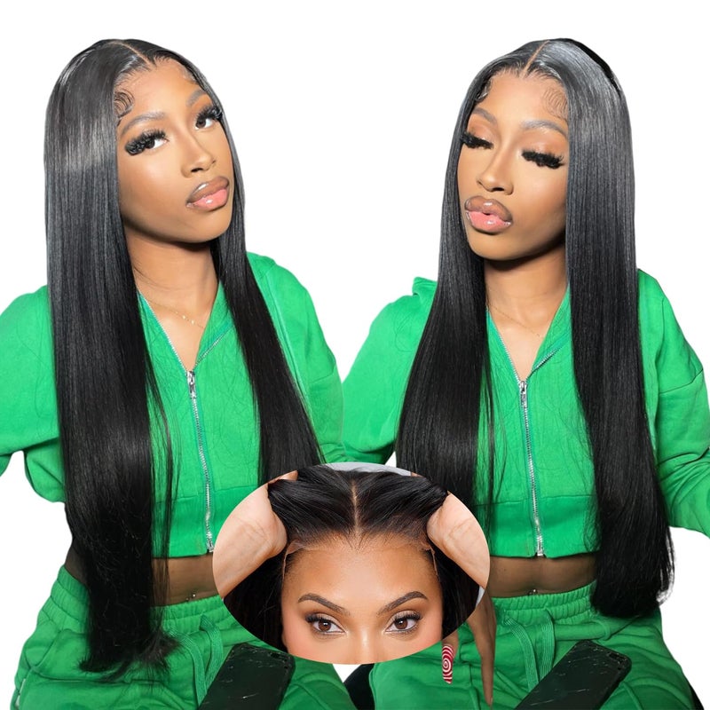 mengkai 26 Inch Glueless Lace Front Wigs Human Hair PrePlucked Pre Cut Straight Human Hair Wigs for Women Wear Go 6x4 Closure Wigs Human Hair Wigs Human Hair Pre Plucked - Image 2