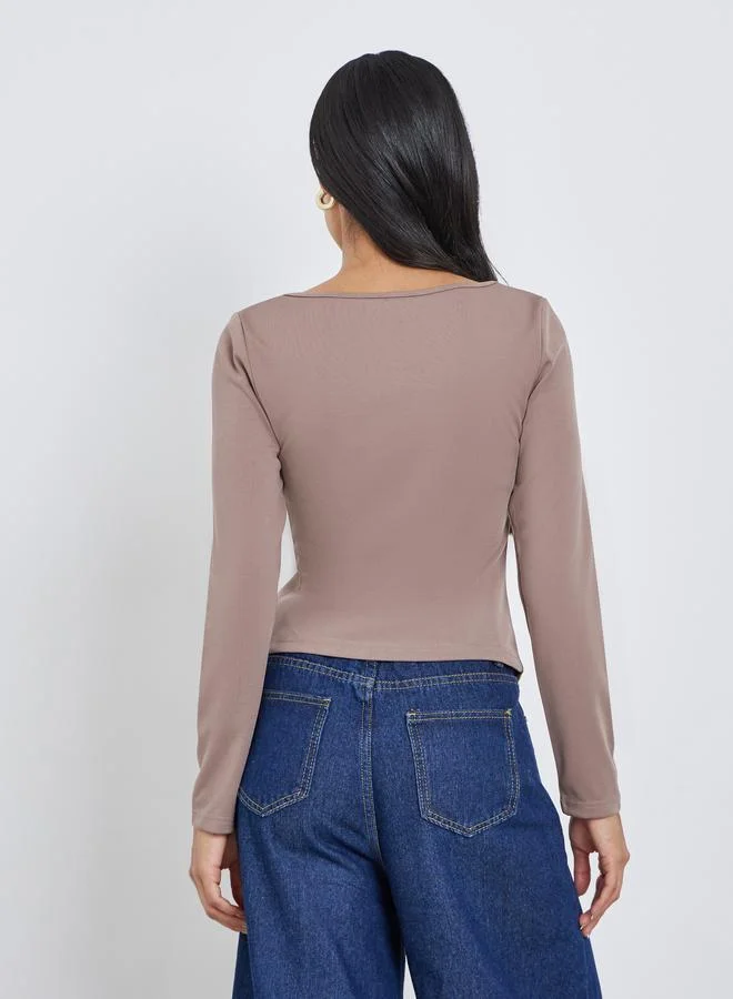 Styli Styli Solid Square Neck Buttoned Top