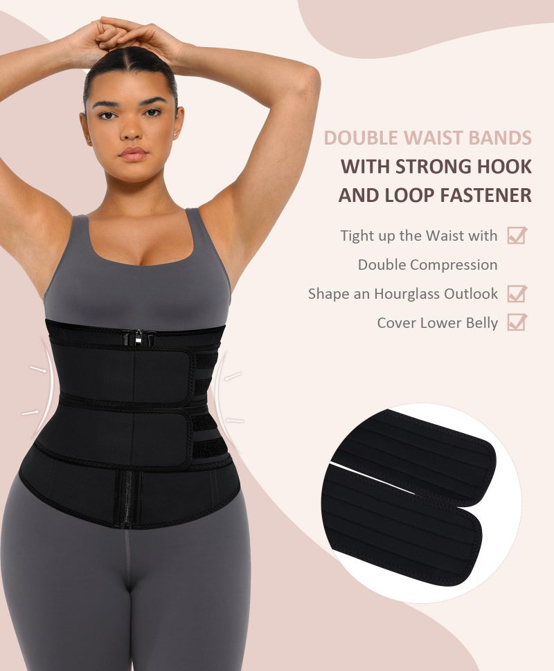 FeelinGirl Waist Trainer for Women Weight Loss Waist Corset Hourglass Underbust Corset 2 Belts Sport Girdle Black L - Image 2